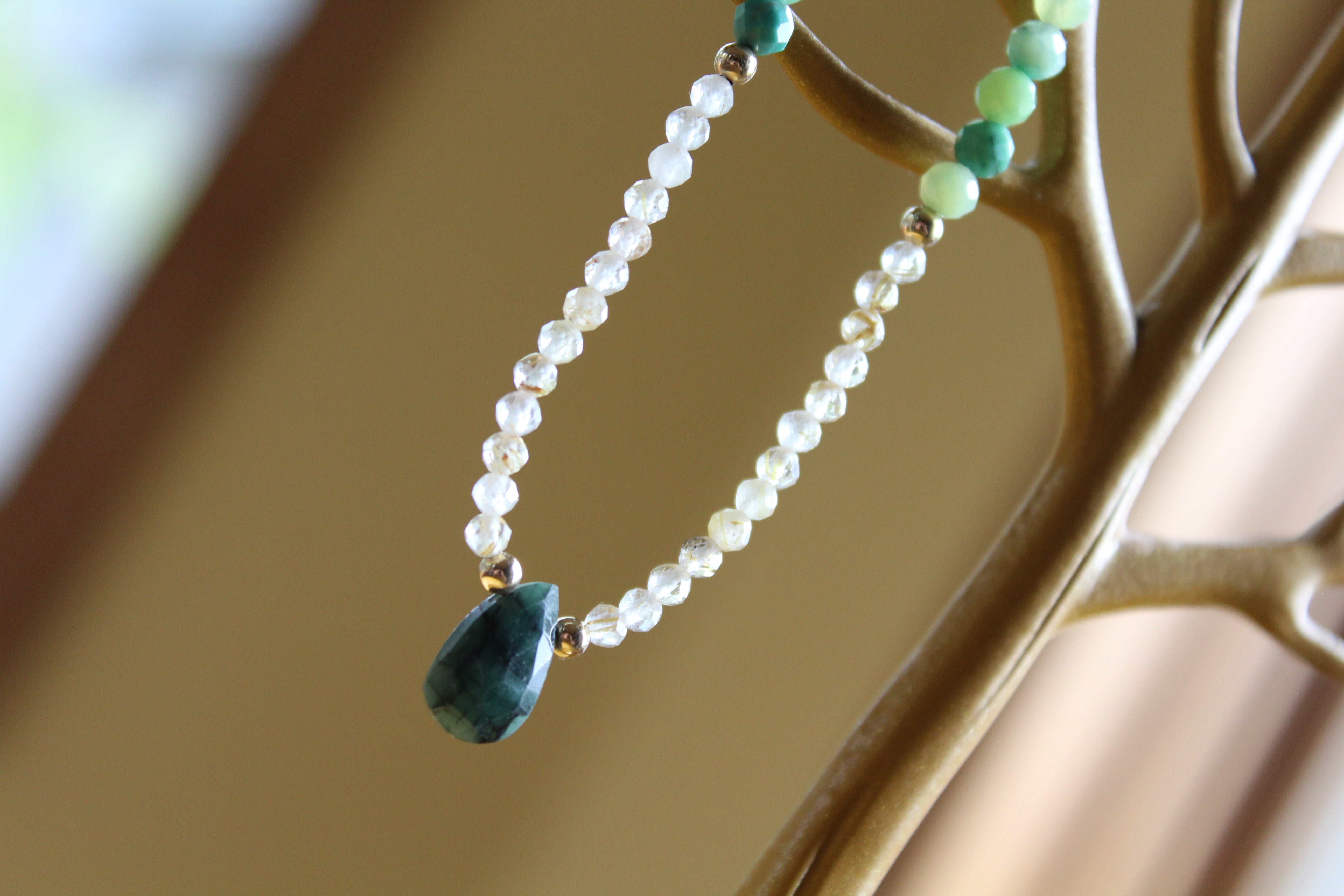 Genuine Red Ruby-Emerald-Tanzanite-Sapphire-Super Seven-Hermiker Diamonds-Crystal Necklaces